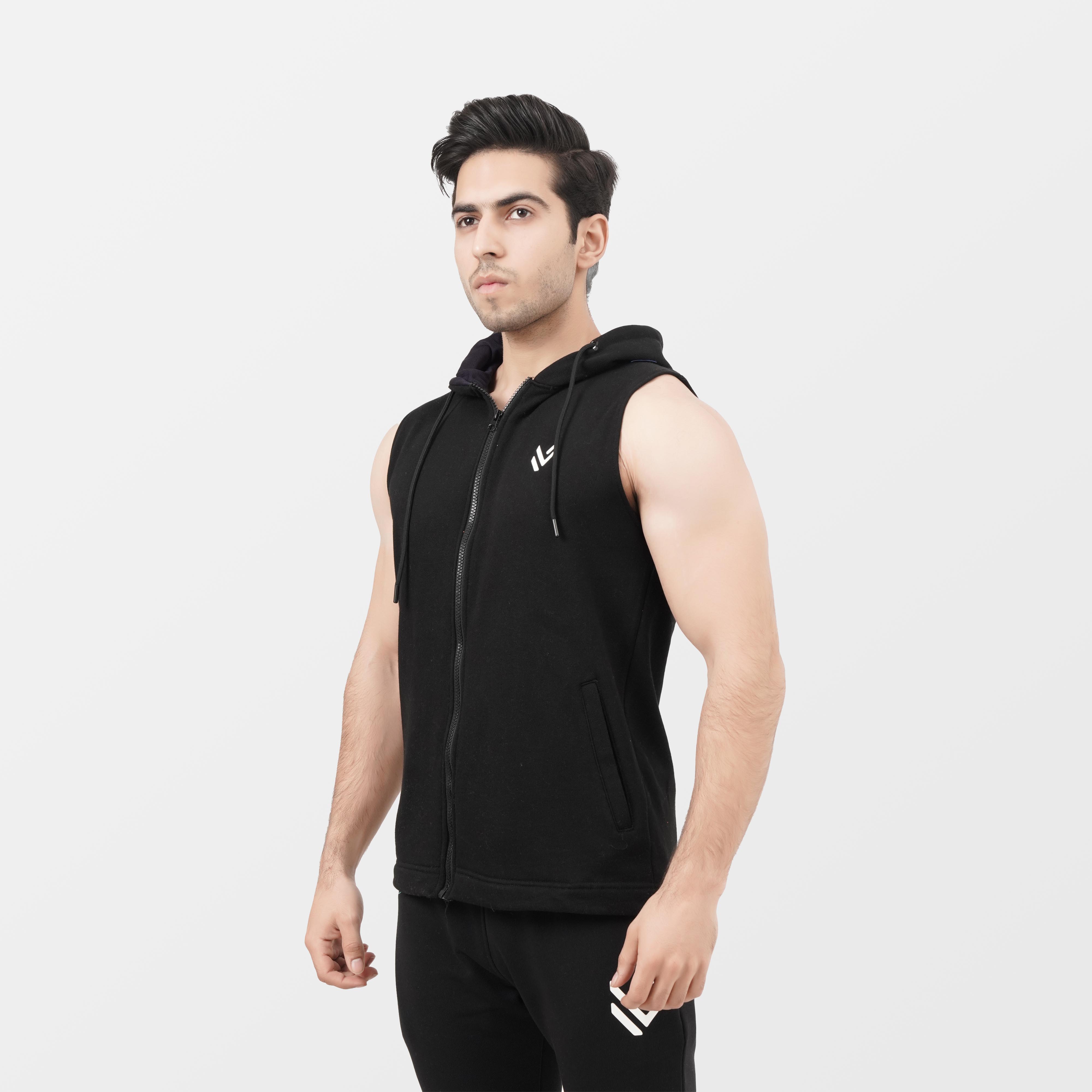 Black Zipper SLEEVELESS HOODIE