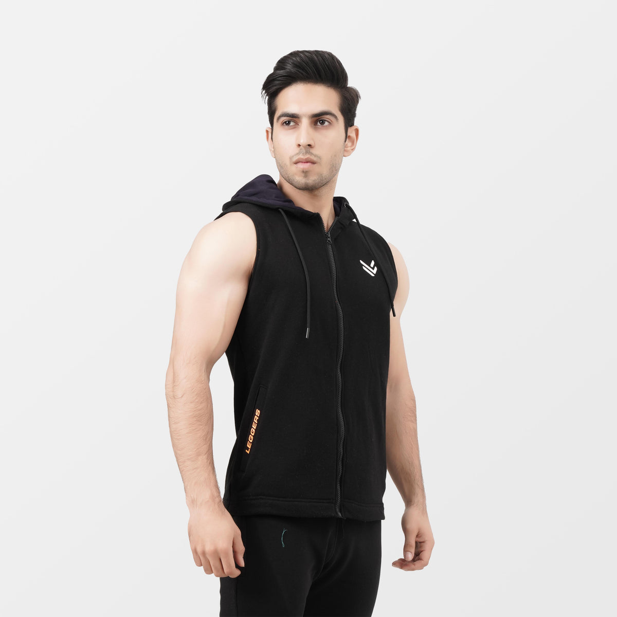 Black Zipper SLEEVELESS HOODIE