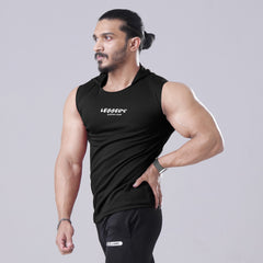 Black Sleeveless Workout Hoodie