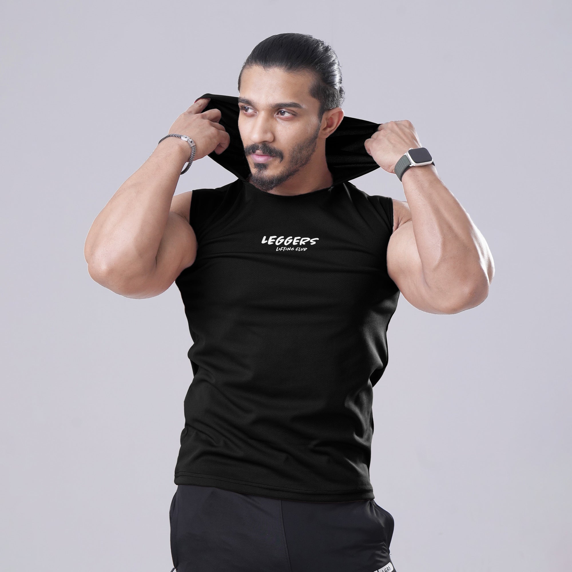 Black Sleeveless Workout Hoodie