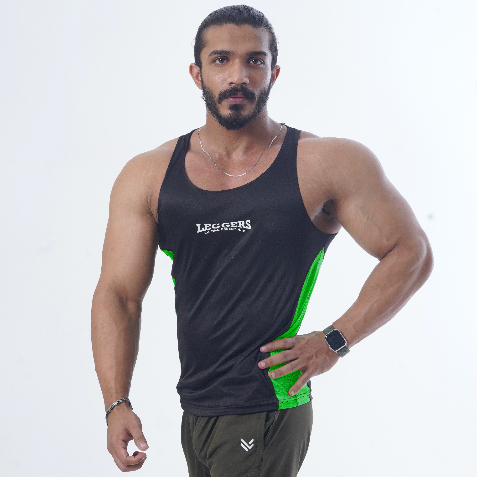 Muscle Black-GREEN TOP TANK